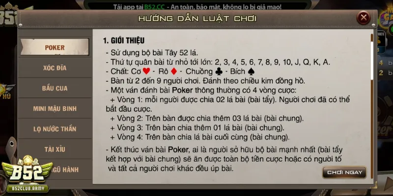 Giải đáp về trò chơi poker cùng B52Club 